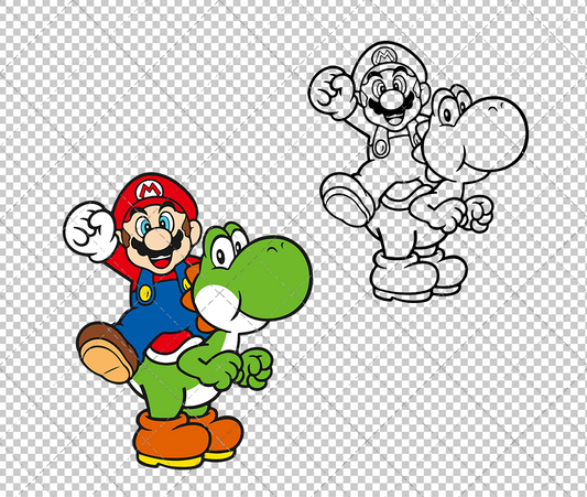 Super Mario and Yoshi - Super Mario Bros, Svg, Dxf, Eps, Png - SvgShopArt